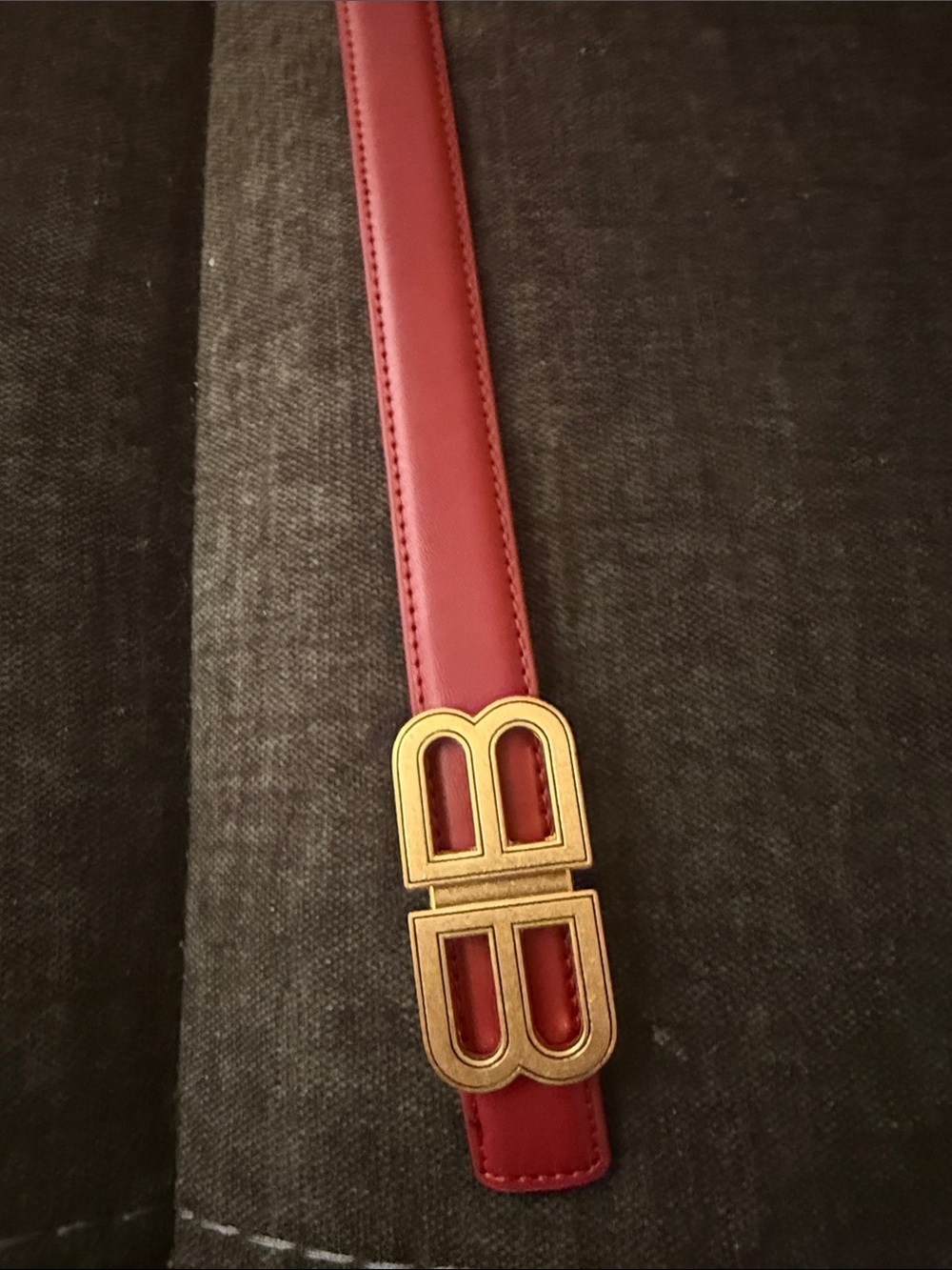 Red Leather Belt with Gold Double-Buckle